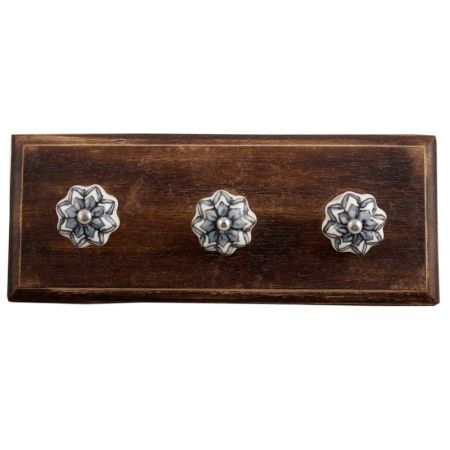 Grey Dahlia Medium Ceramic Wooden Hooks